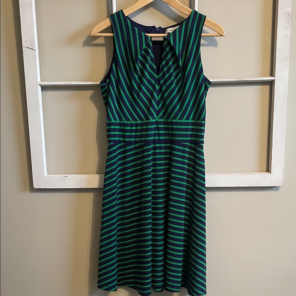 Liz Claiborne Navy and Green Striped Sleeveless Midi Dress